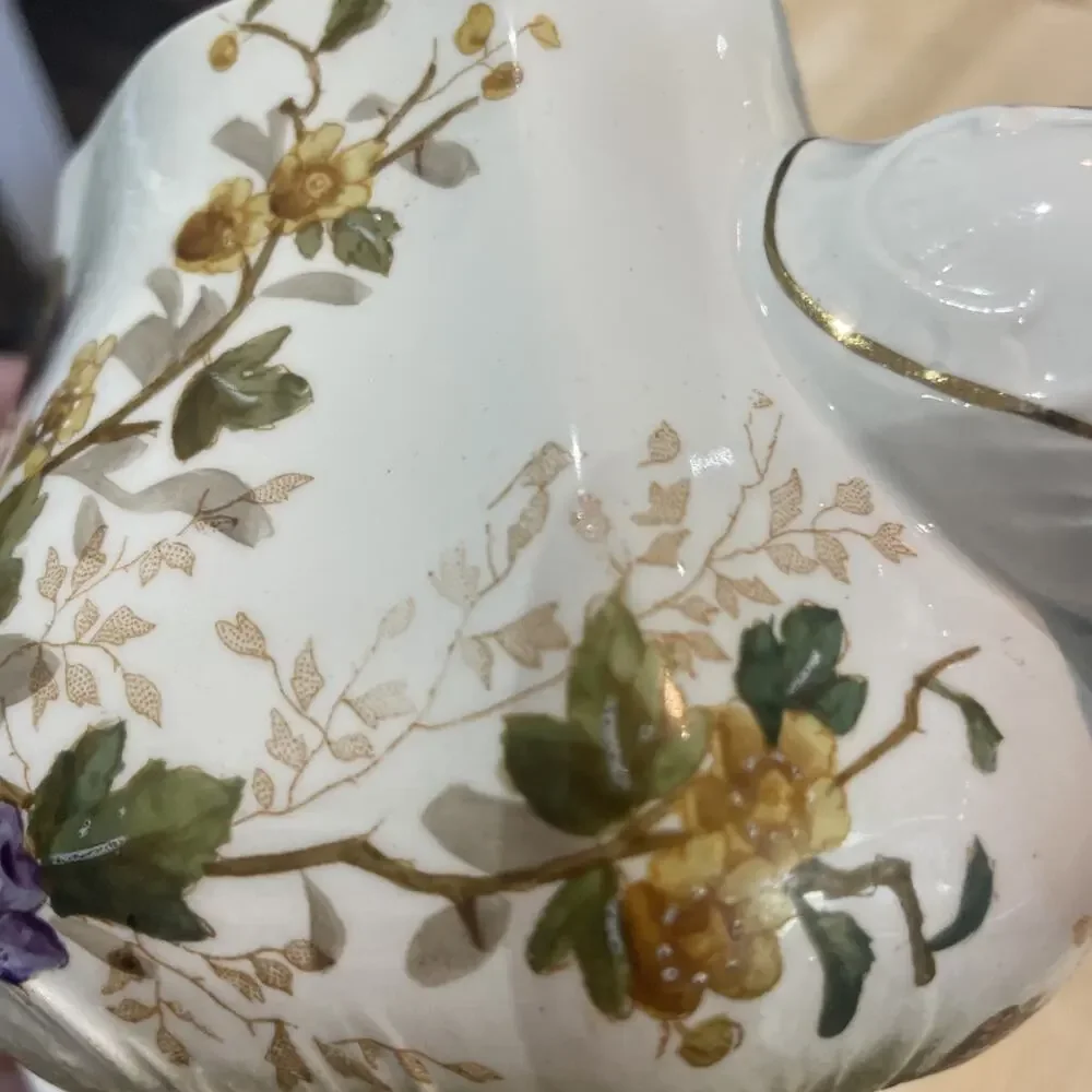 Antique Hand Painted Gold Inlay Blue Pink Floral Royal Porcelain Teapot Stamped